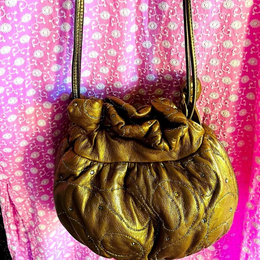 Rita Diana for Mylinka Vintage Bronze Sequin Design Hobo Crossbody Bag